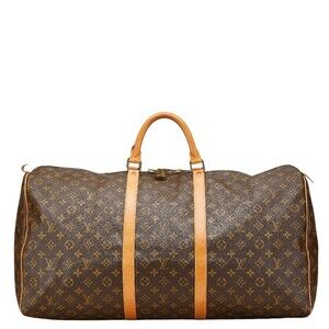 Louis Vuitton Monogram Keepall Boston Travel Bag Brown Leather